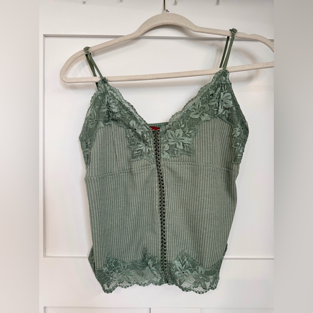 Green Lace Trim Cami Top nwt